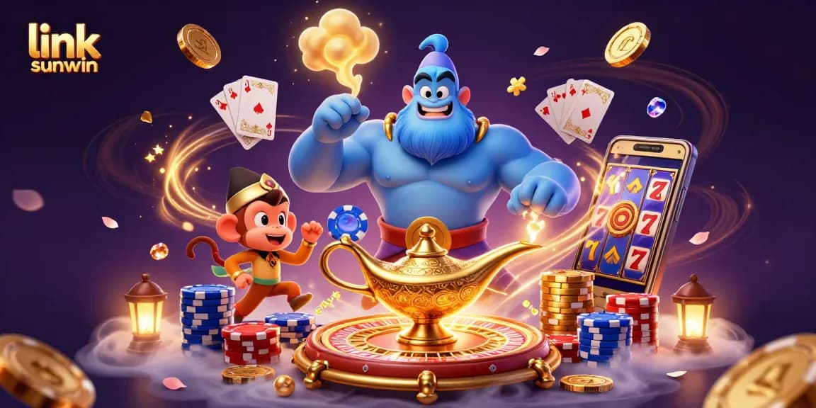 Experience the thrill of link sunwin with dynamic characters and casino elements in a vibrant 3D scene.
