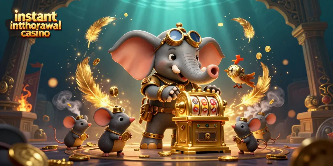 Experience instant withdrawal casino excitement with a steampunk elephant winning on a golden slot machine.