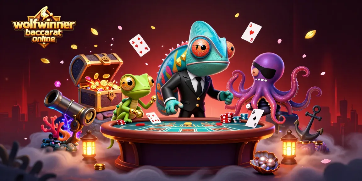 Engage with wolfwinner baccarat online as chameleon and gecko strategize at a vibrant baccarat table.