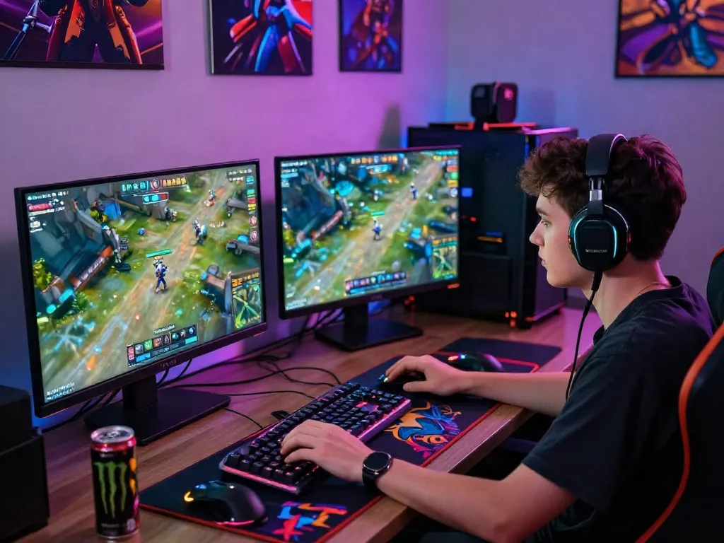 Experience the thrill of modern gaming with rokok88 alternatif setup, featuring a vibrant gaming scene.