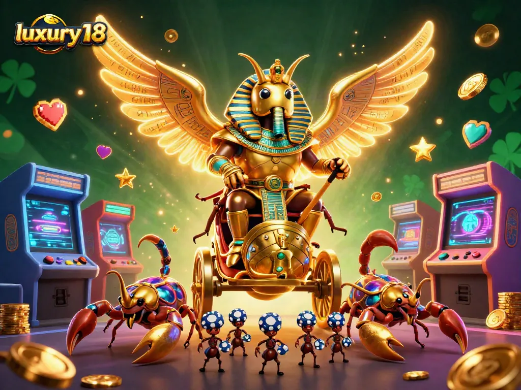 Experience thrilling gameplay at luxury138 with a glimmering illustration of a golden beetle in casino action